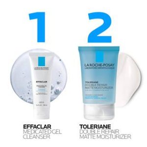 EFFACLAR MEDICATED ACNE CLEANSER & TOLERIANE DOUBLE REPAIR MATTE MOISUTRIZER TRAVEL SET
